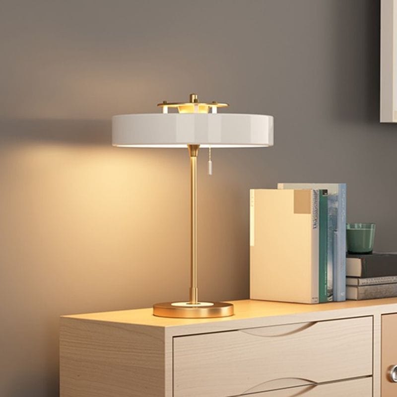 Gold Table Lamp with Black Metal Cylindrical Shade Norenza