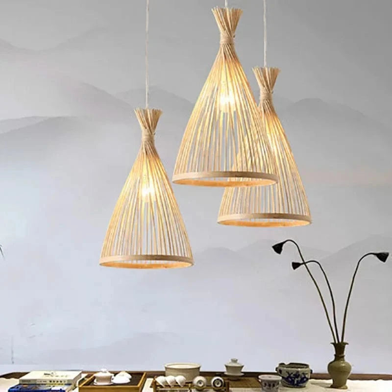 Handmade Vintage Bamboo Suspension Light Fixture for Restaurant Café Norenza