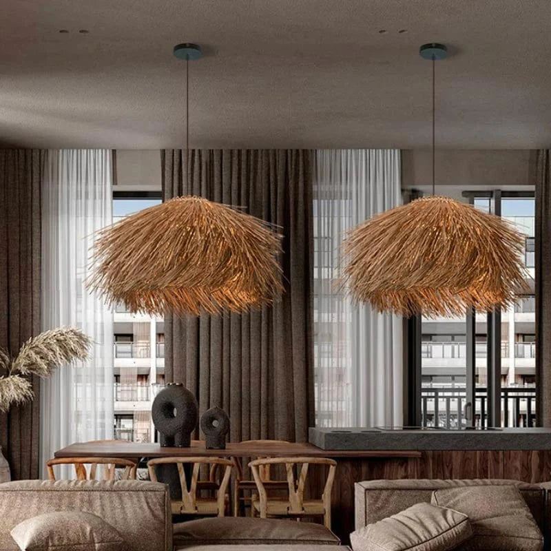 Handmade Woven Rattan Japanese Wabi Sabi LED Chandelier Pendant Light for Home, Restaurant & Bar Norenza