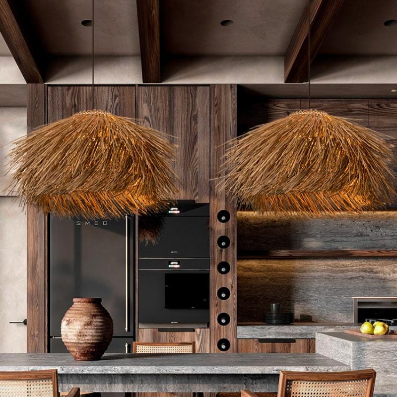 Handmade Woven Rattan Japanese Wabi Sabi LED Chandelier Pendant Light for Home, Restaurant & Bar Norenza