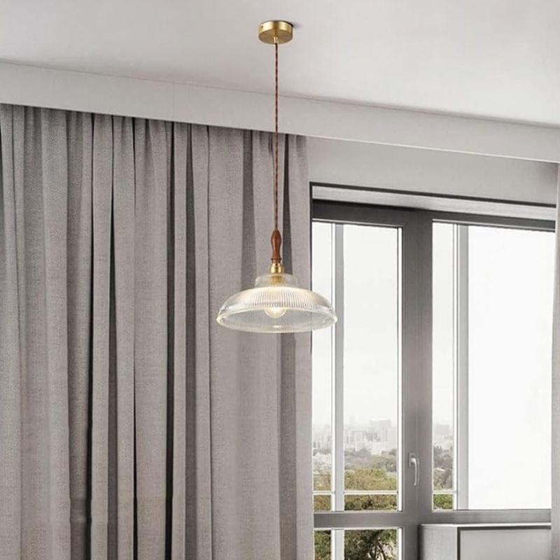 Modern Copper/Wood Glass Pendant Light for Dining Room and Kitchen Island