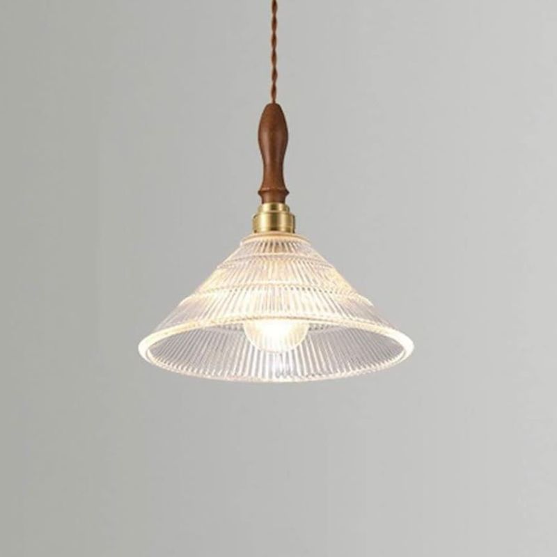 Modern Copper/Wood Glass Pendant Light for Dining Room and Kitchen Island
