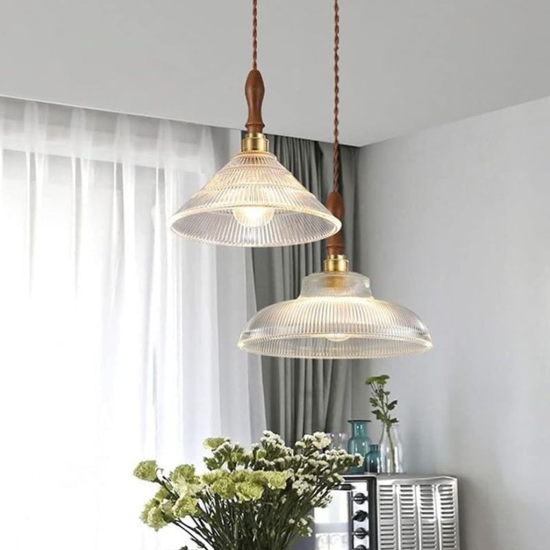 Modern Copper/Wood Glass Pendant Light for Dining Room and Kitchen Island