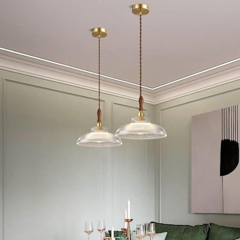 Modern Copper/Wood Glass Pendant Light for Dining Room and Kitchen Island