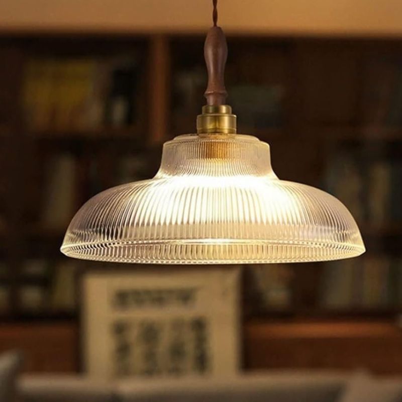 Modern Copper/Wood Glass Pendant Light for Dining Room and Kitchen Island