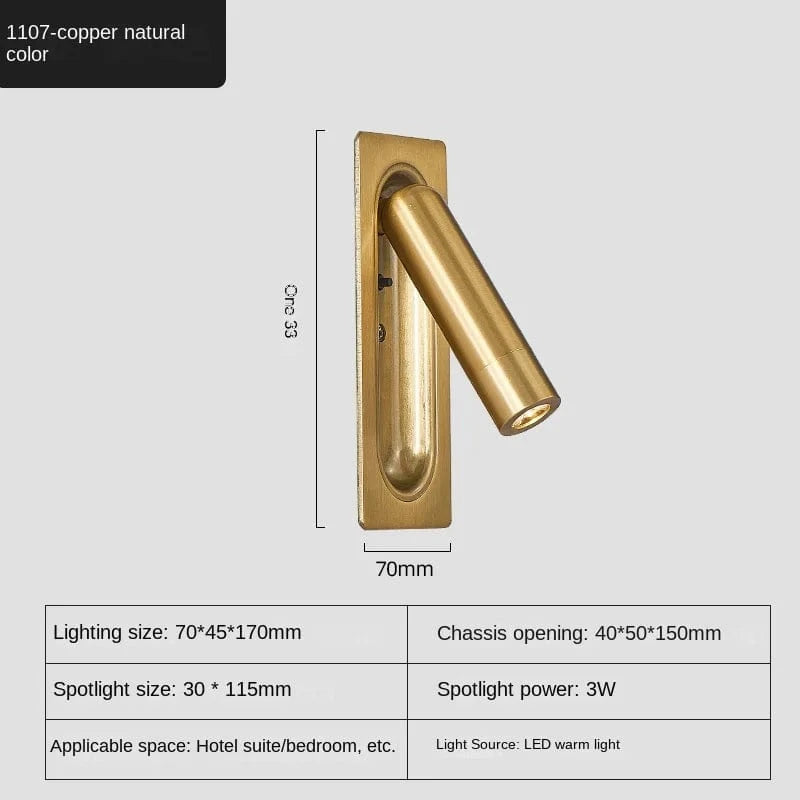 Indoor Wall Sconce 110-240V 3W with USB Charging Copper Norenza