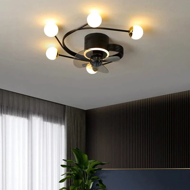 Industrial Ceiling Fan with LED Glass Light 5 lights / Black Norenza