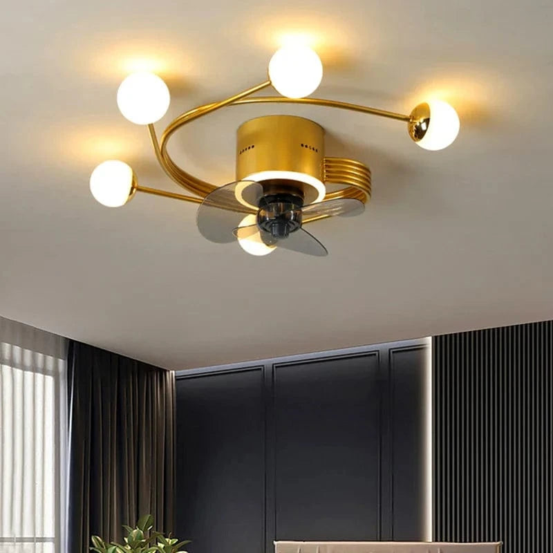 Industrial Ceiling Fan with LED Glass Light 5 lights / Gold Norenza