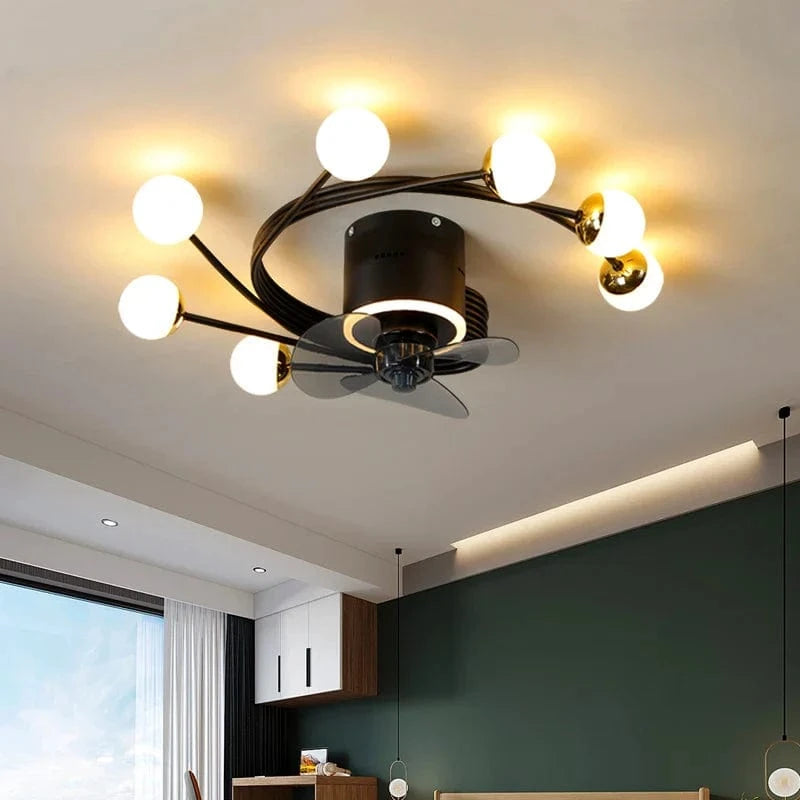 Industrial Ceiling Fan with LED Glass Light 7 lights / Black Norenza