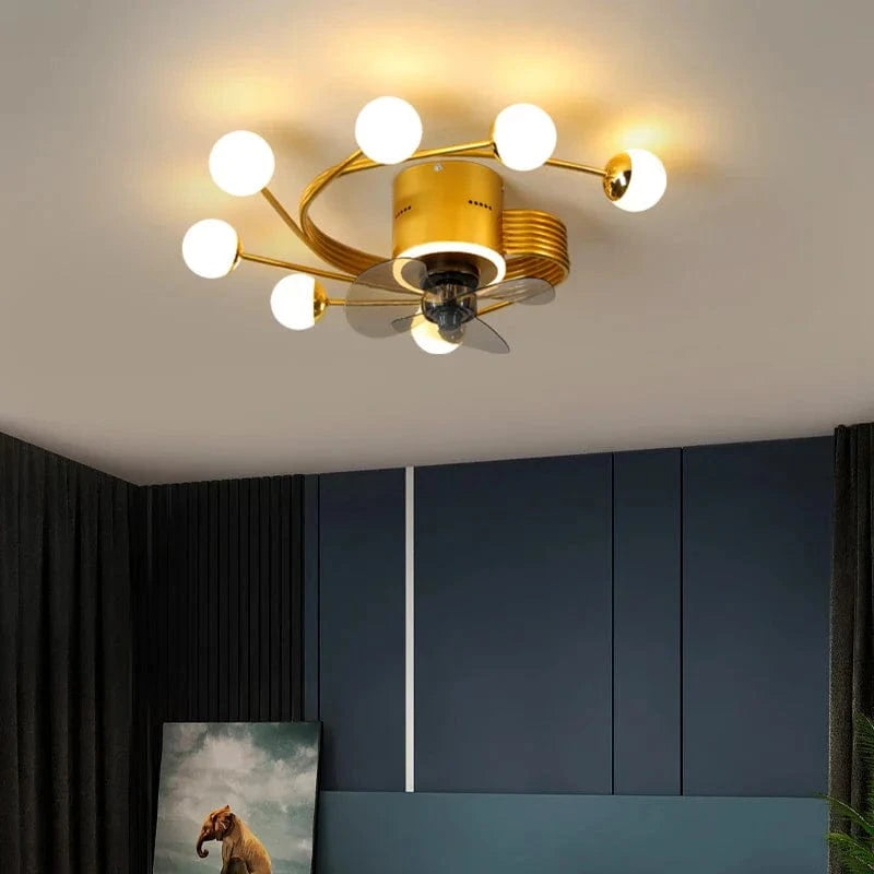 Industrial Ceiling Fan with LED Glass Light 7 lights / Gold Norenza