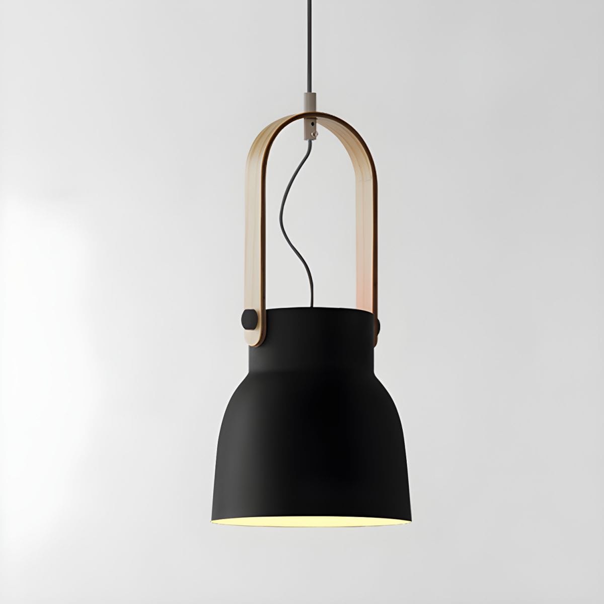 Industrial-Style Metal Pendant Light with Wooden Handle Black / Bell Norenza