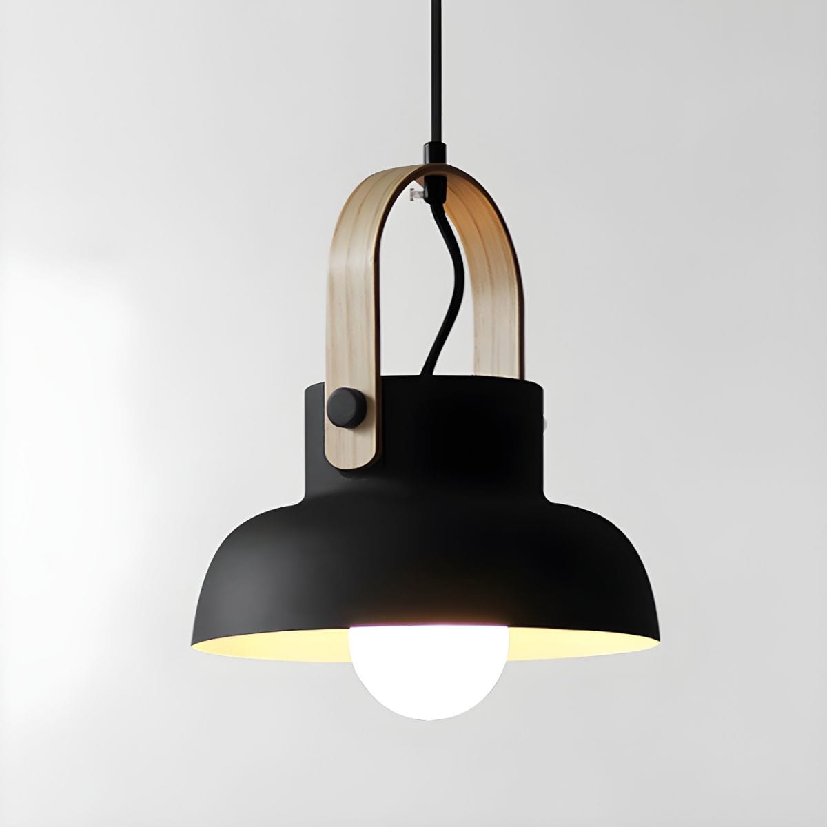 Industrial-Style Metal Pendant Light with Wooden Handle Black / Bowl Norenza