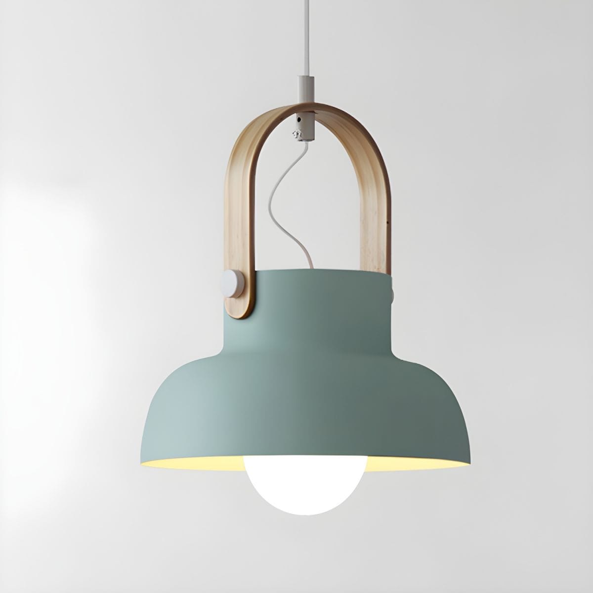 Industrial-Style Metal Pendant Light with Wooden Handle Green / Bowl Norenza