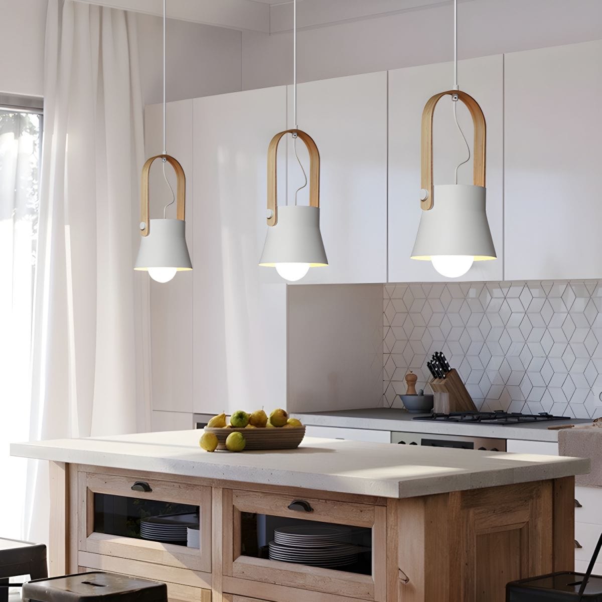 Industrial-Style Metal Pendant Light with Wooden Handle Norenza