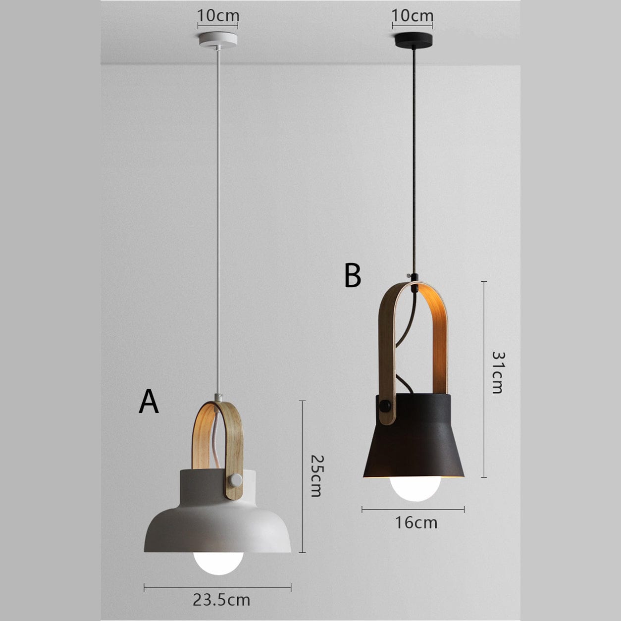 Industrial-Style Metal Pendant Light with Wooden Handle Norenza
