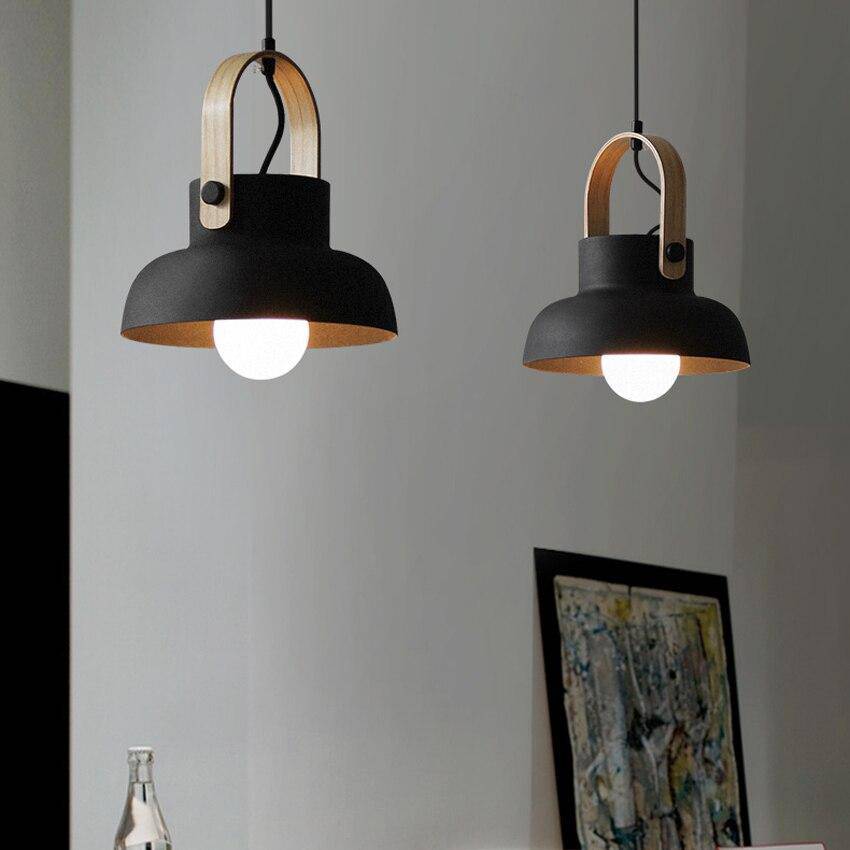 Industrial-Style Metal Pendant Light with Wooden Handle Norenza
