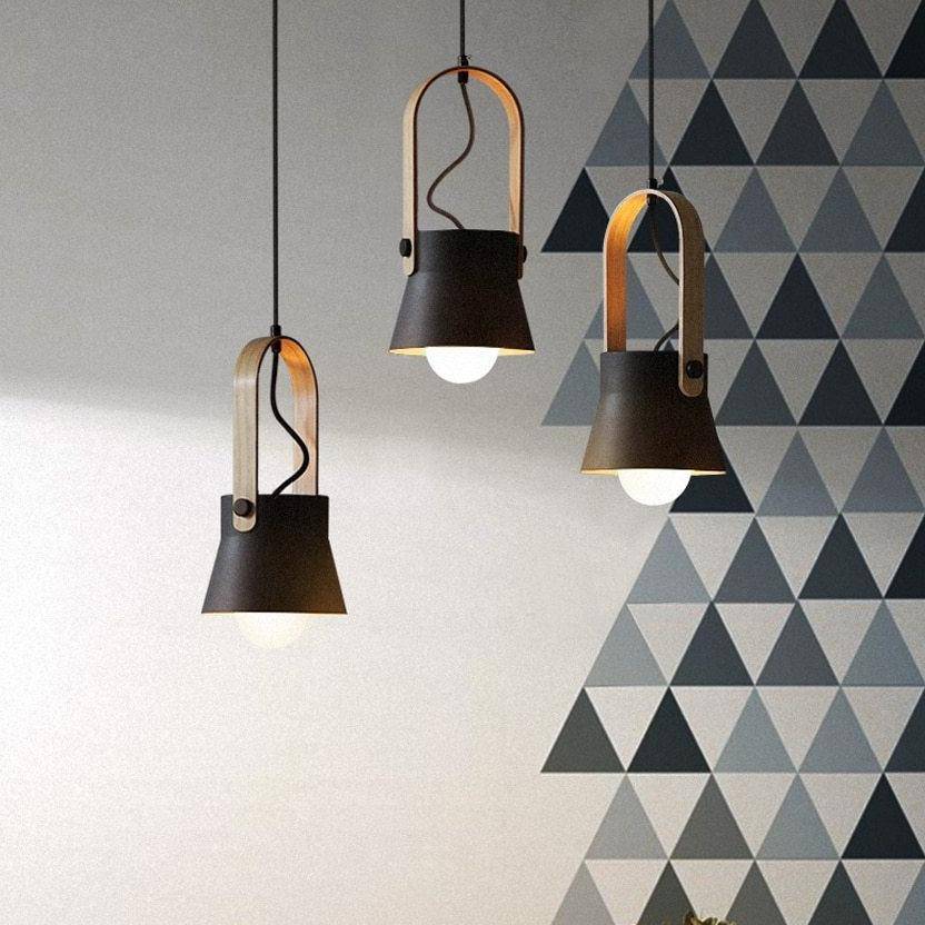 Industrial-Style Metal Pendant Light with Wooden Handle Norenza