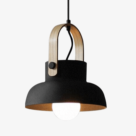 Industrial-Style Metal Pendant Light with Wooden Handle Norenza