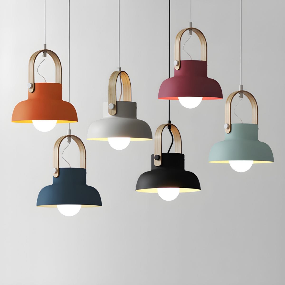 Industrial-Style Metal Pendant Light with Wooden Handle Norenza