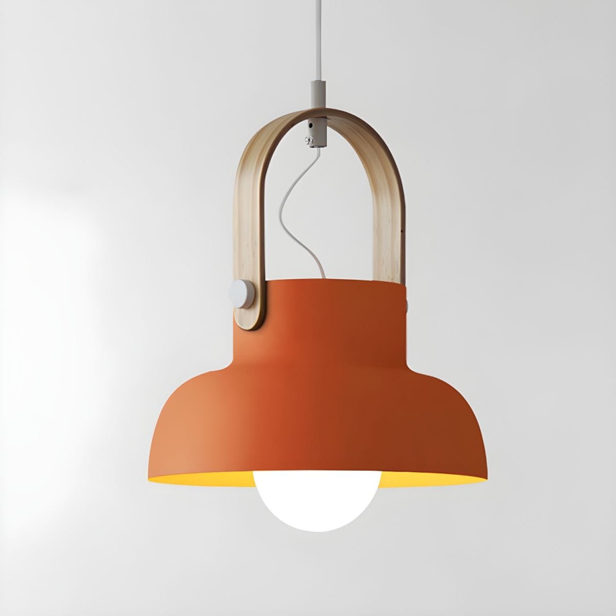 Industrial-Style Metal Pendant Light with Wooden Handle Orange / Bowl Norenza