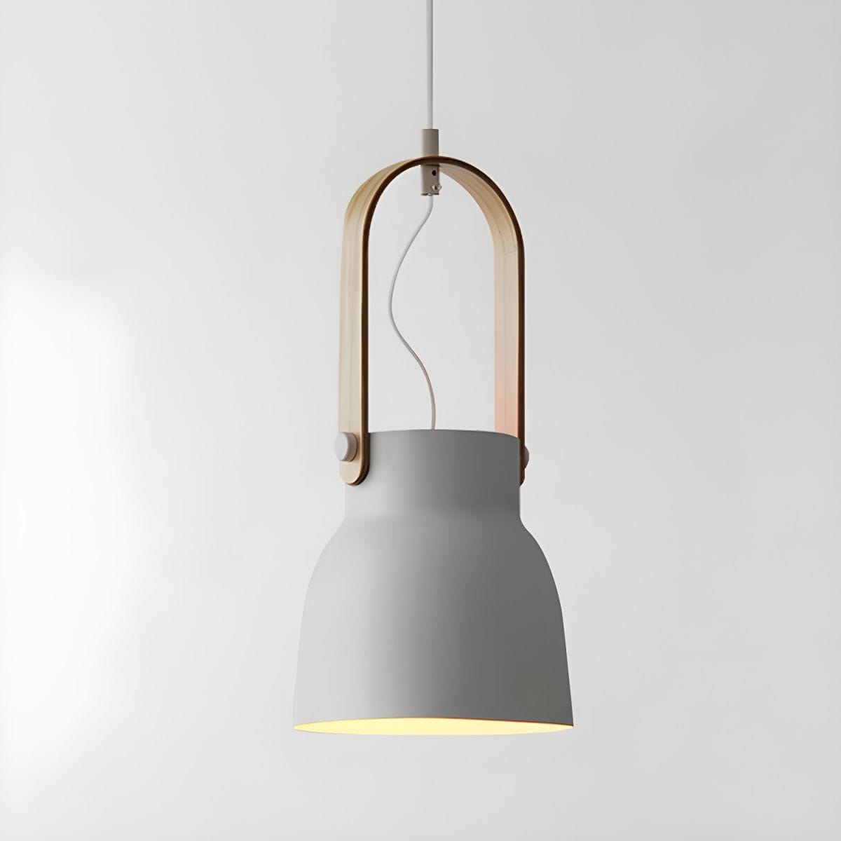 Industrial-Style Metal Pendant Light with Wooden Handle White / Bell Norenza