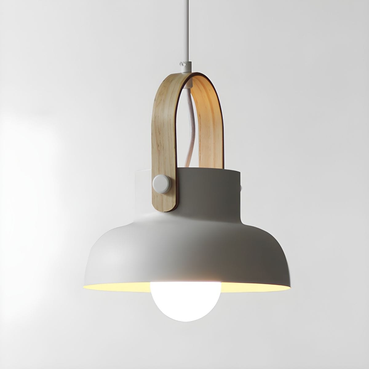 Industrial-Style Metal Pendant Light with Wooden Handle White / Bowl Norenza