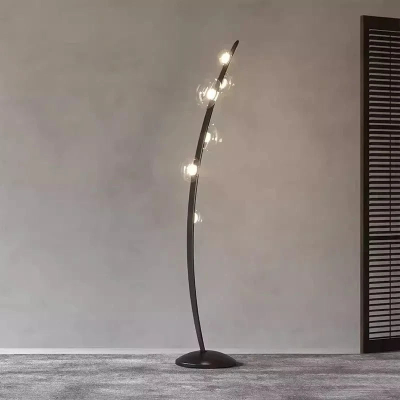 Italian Leather Design Floor Lamp with Glass Sphere Clear Norenza