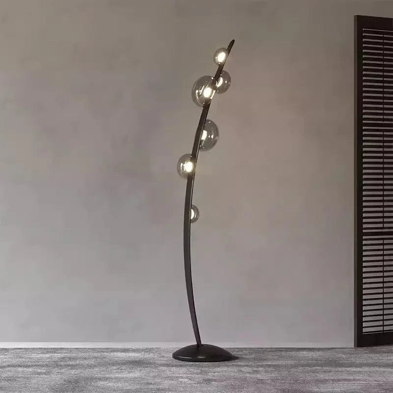 Italian Leather Design Floor Lamp with Glass Sphere Gray Norenza