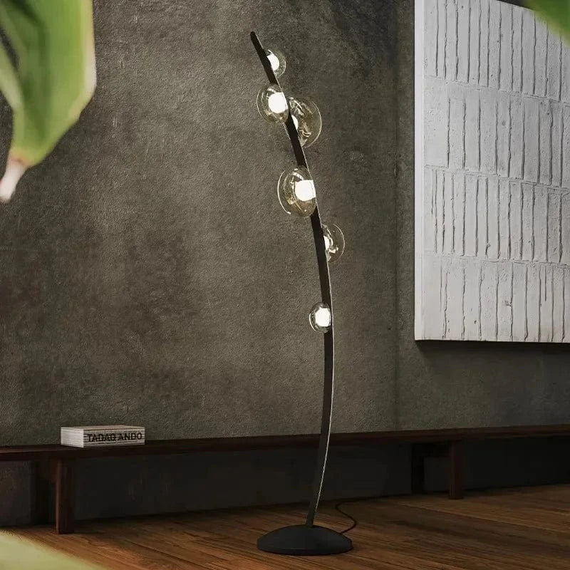 Italian Leather Design Floor Lamp with Glass Sphere Norenza