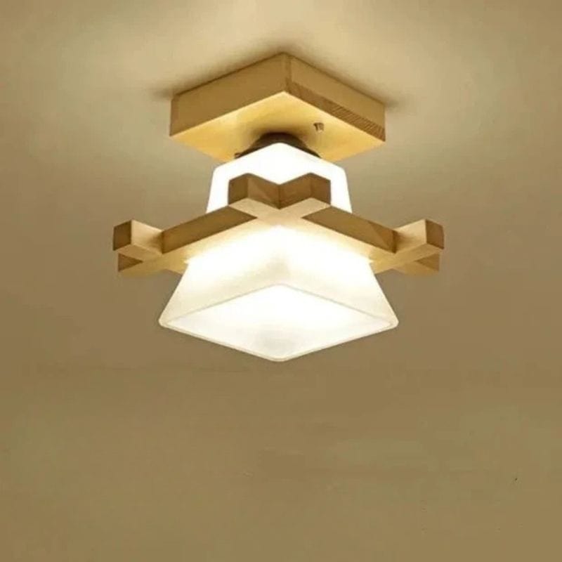 Japanese LED Ceiling Light with Glass Shade and Wooden Base Gold / 1 lights Norenza