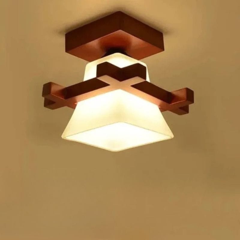 Japanese LED Ceiling Light with Glass Shade and Wooden Base Walnut / 1 lights Norenza