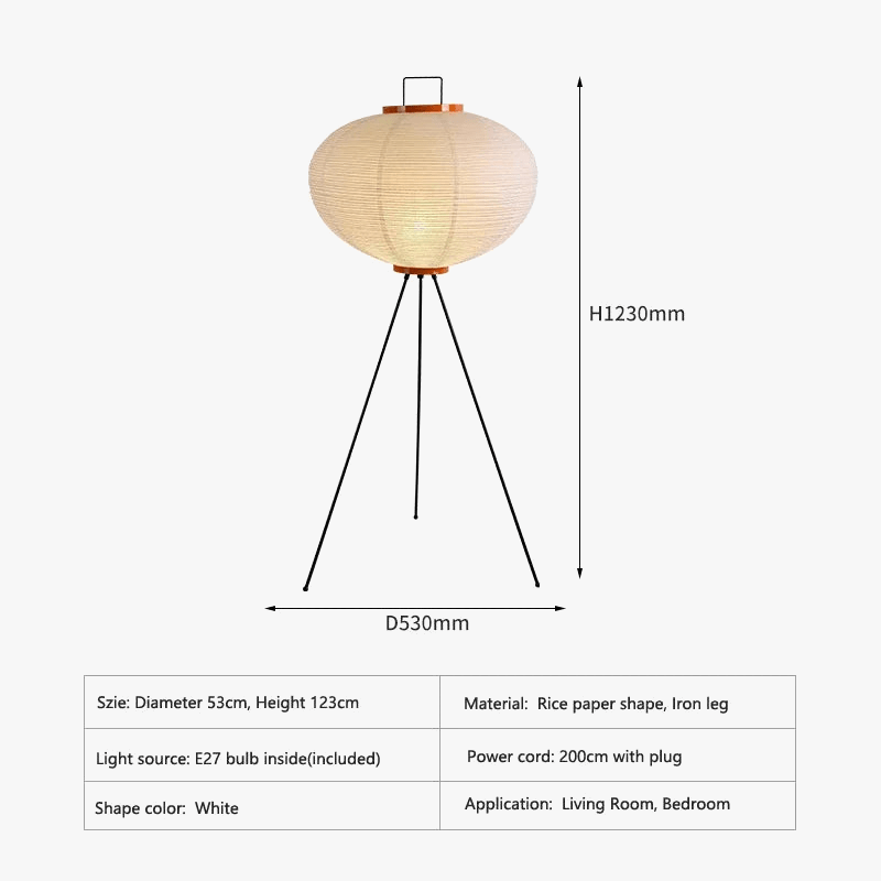 Japanese Rice Paper Floor Lamp with Tripod Stand Norenza