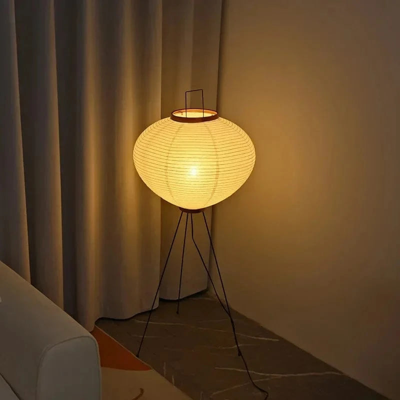 Japanese Rice Paper Floor Lamp with Tripod Stand Norenza