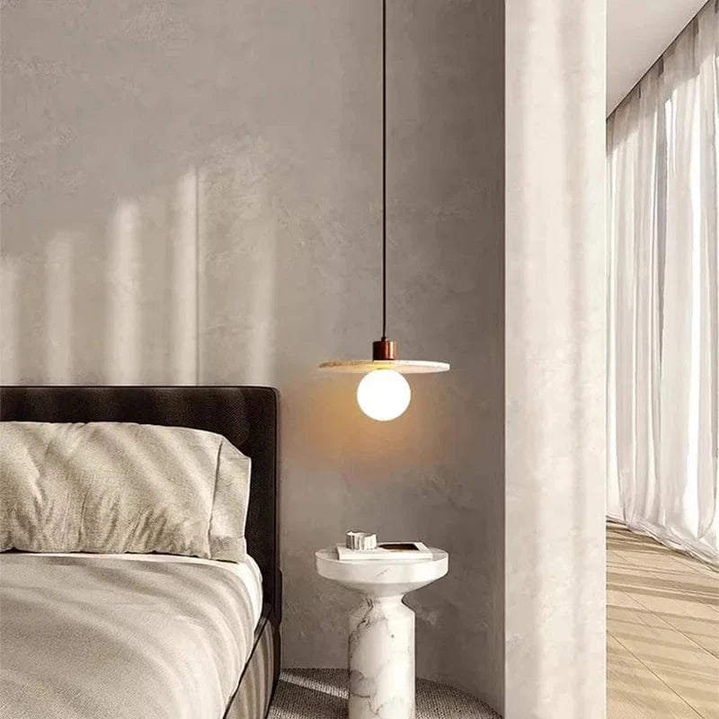 Japanese Style Yellow Travertine Stone Pendant Light A Norenza