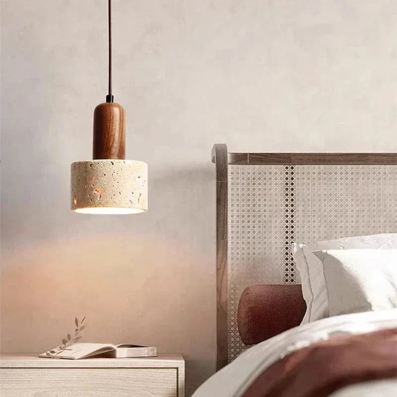 Japanese Style Yellow Travertine Stone Pendant Light B Norenza