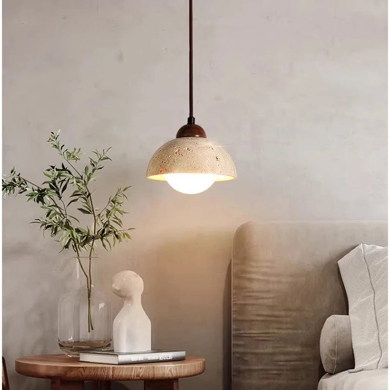 Japanese Style Yellow Travertine Stone Pendant Light D Norenza