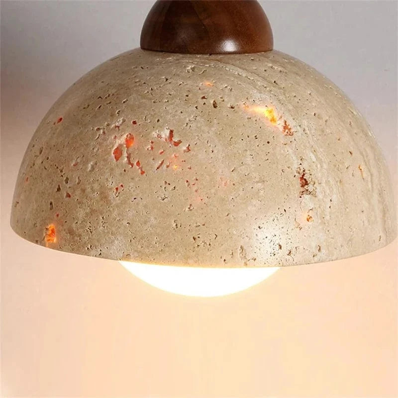 Japanese Style Yellow Travertine Stone Pendant Light Norenza