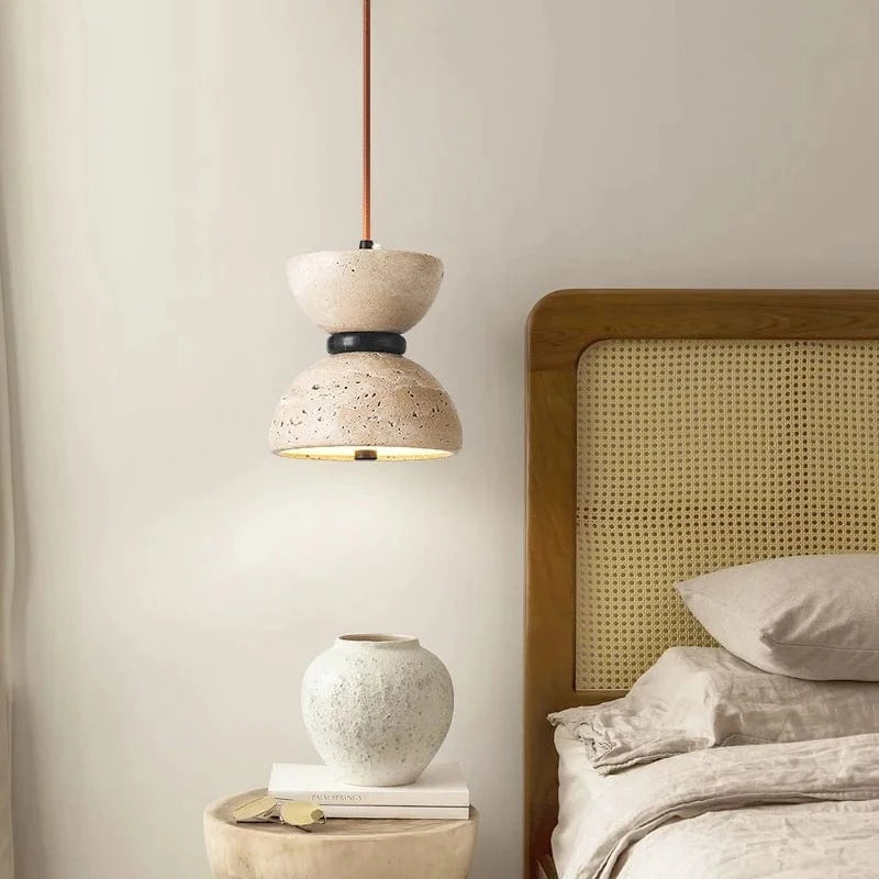 Japanese Wabi-Sabi Travertine Nightstand Lamp Norenza