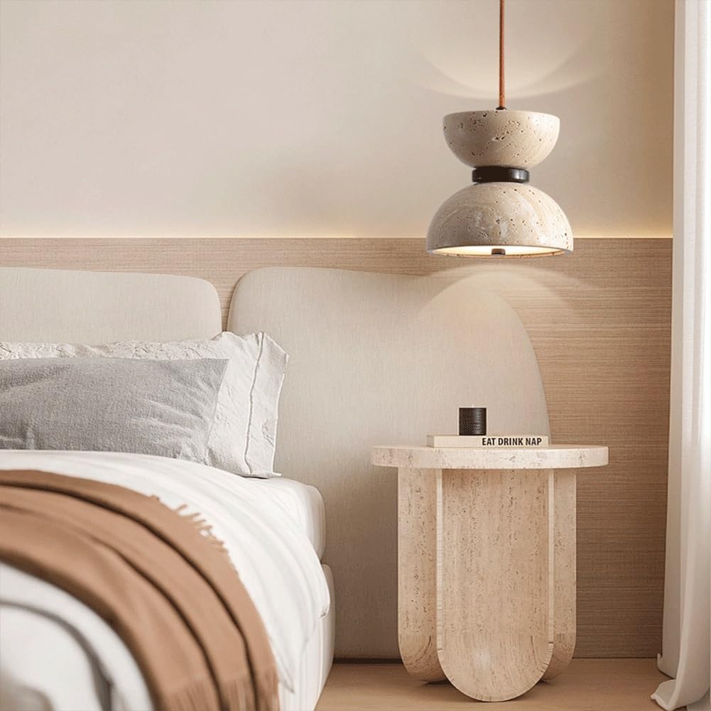 Japanese Wabi-Sabi Travertine Nightstand Lamp Norenza