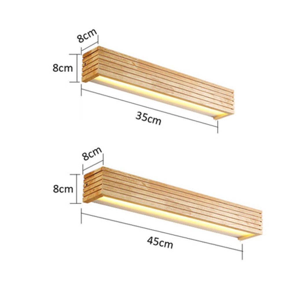 Rectangular LED Wall Sconce in Carved Wood - Japan Style