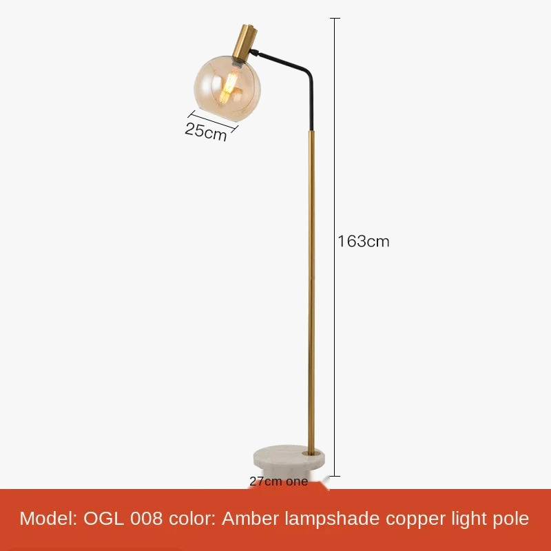 Gold and Black Metal and Glass Floor Lamp for Indoor Use