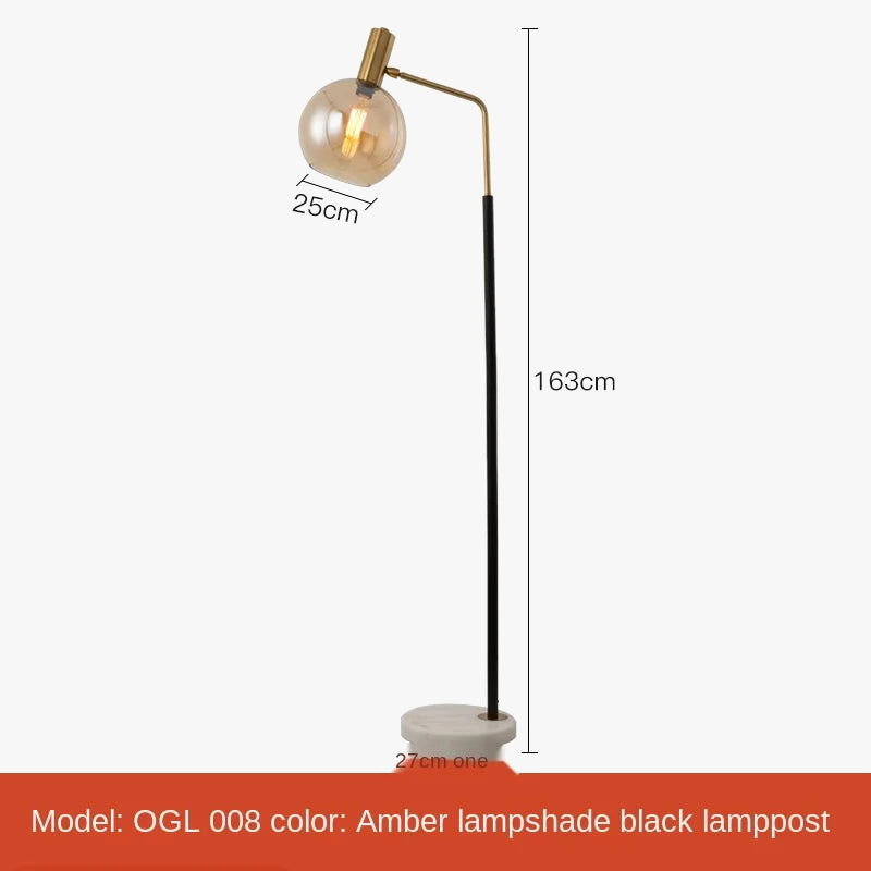 Gold and Black Metal and Glass Floor Lamp for Indoor Use