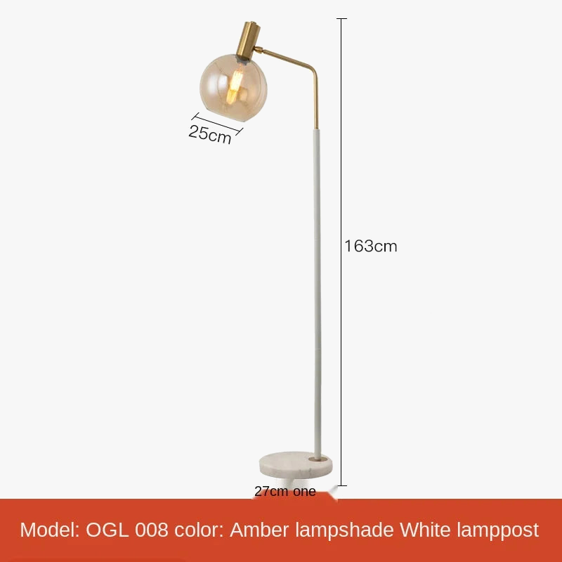 Gold and Black Metal and Glass Floor Lamp for Indoor Use