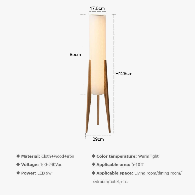 Modern Nordic Solid Wood Floor Lamp with Fabric Shade for Living Room, Bedroom, and Restaurant Décor