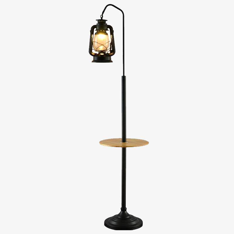 Retro LED Floor Lamp with Table and Vintage Kerosene Lantern