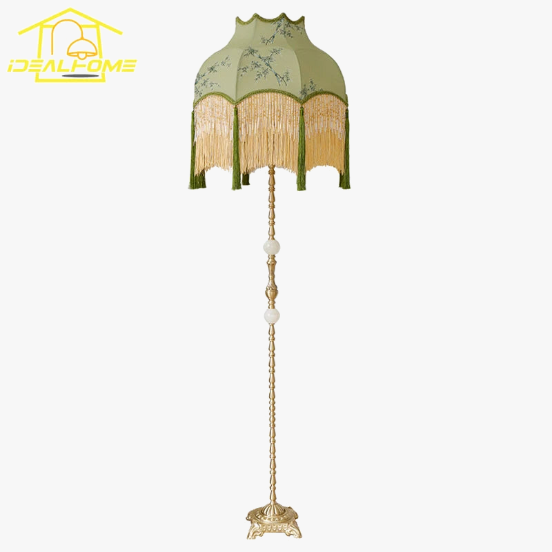 Retro Copper Floor Lamp with Zen Art Decorative Pendants
