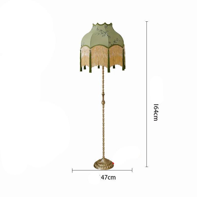 Retro Copper Floor Lamp with Zen Art Decorative Pendants