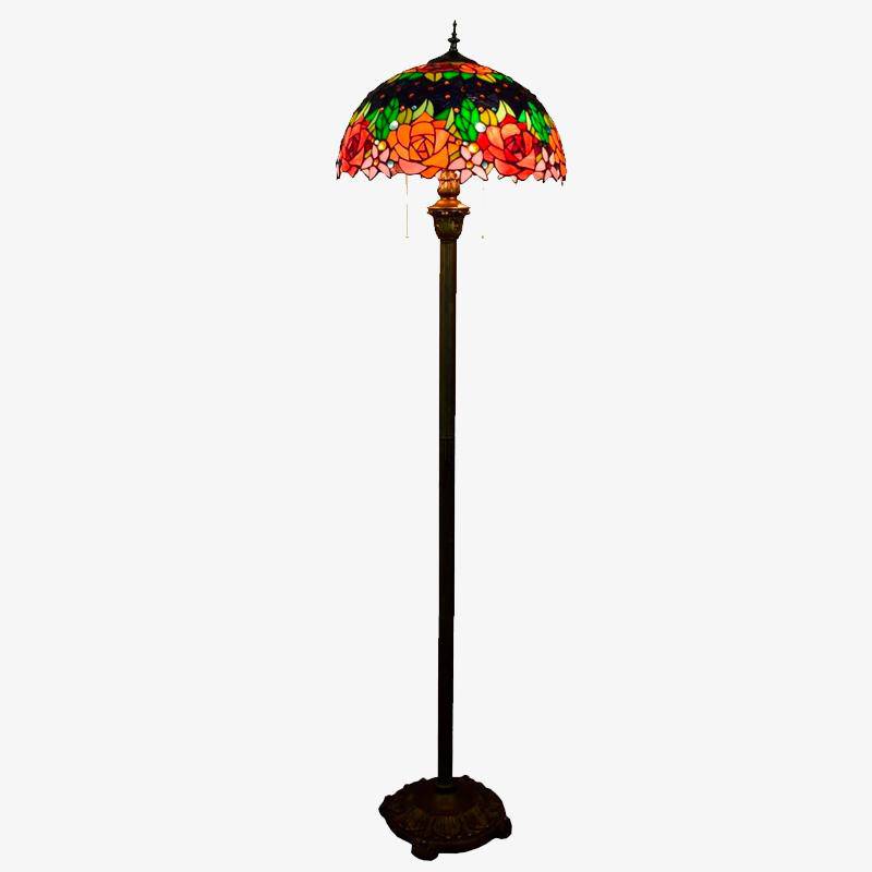 Tiffany Floor Lamp with Green Stained Glass Shade