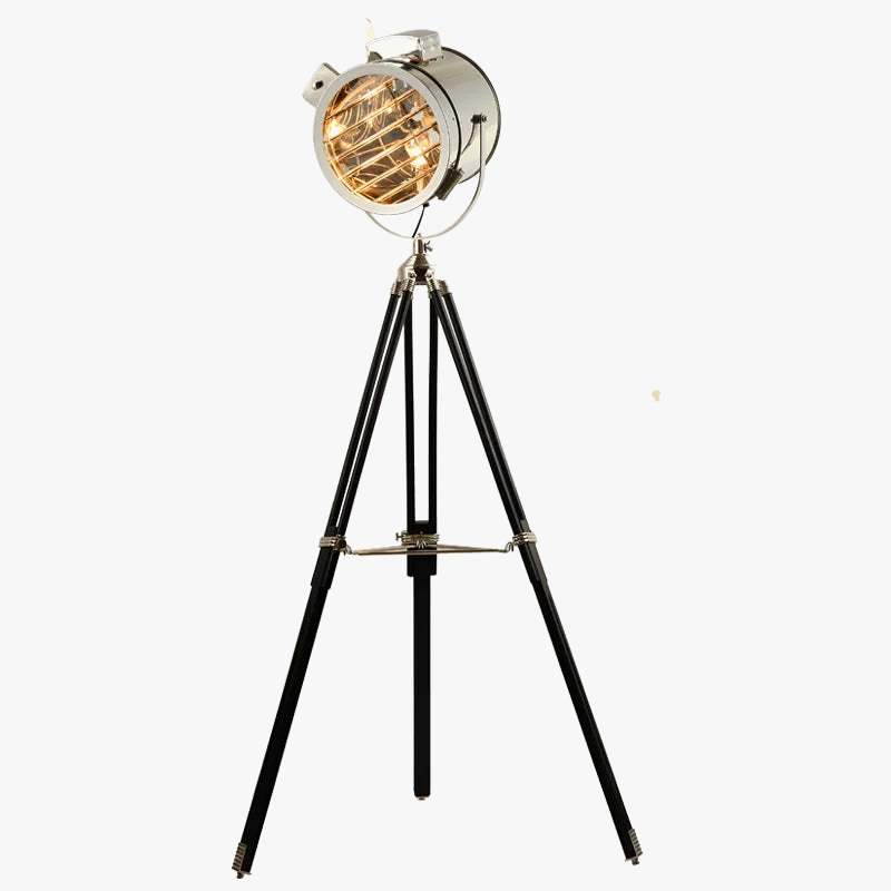 Creative Silver-Gold Industrial Wooden Tripod Floor Lamp