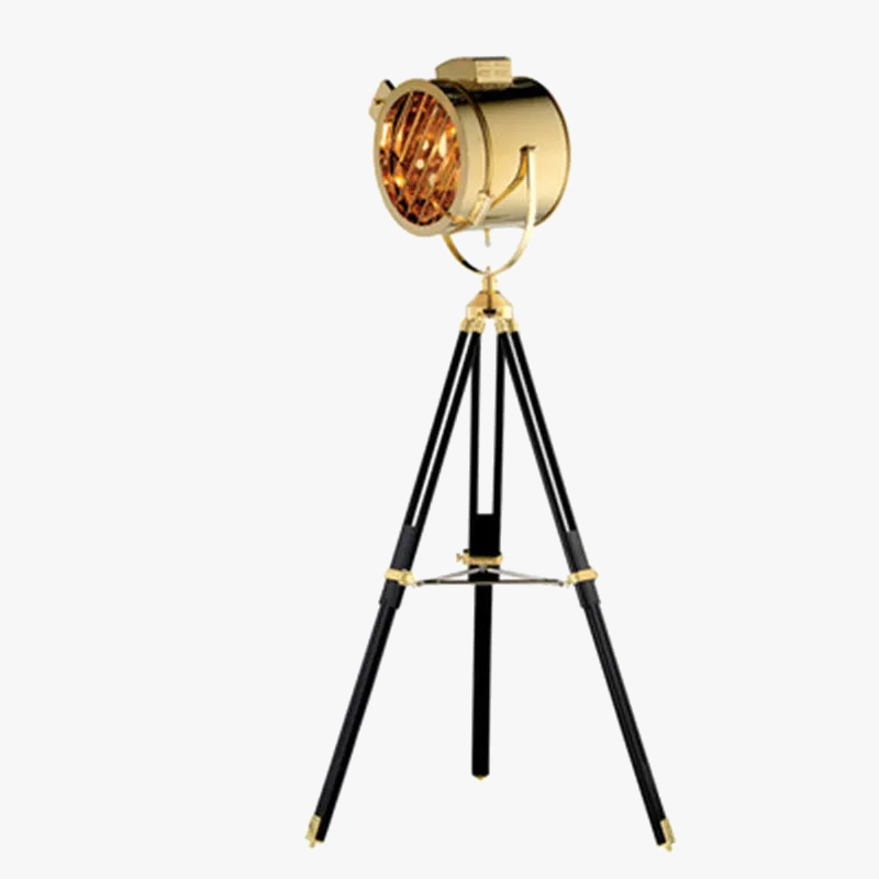 Creative Silver-Gold Industrial Wooden Tripod Floor Lamp